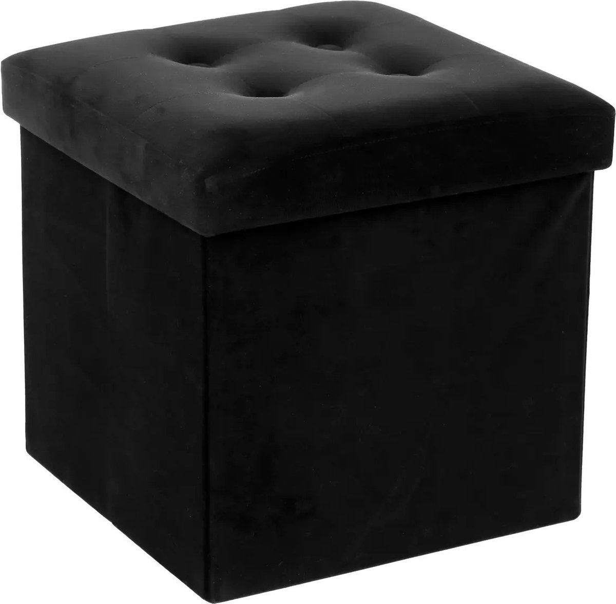 Atmosphera opvouwbare poef / opbergbox - Zwart - 38 x 38 x 38 cm - Ook geschikt als voetenbankje
