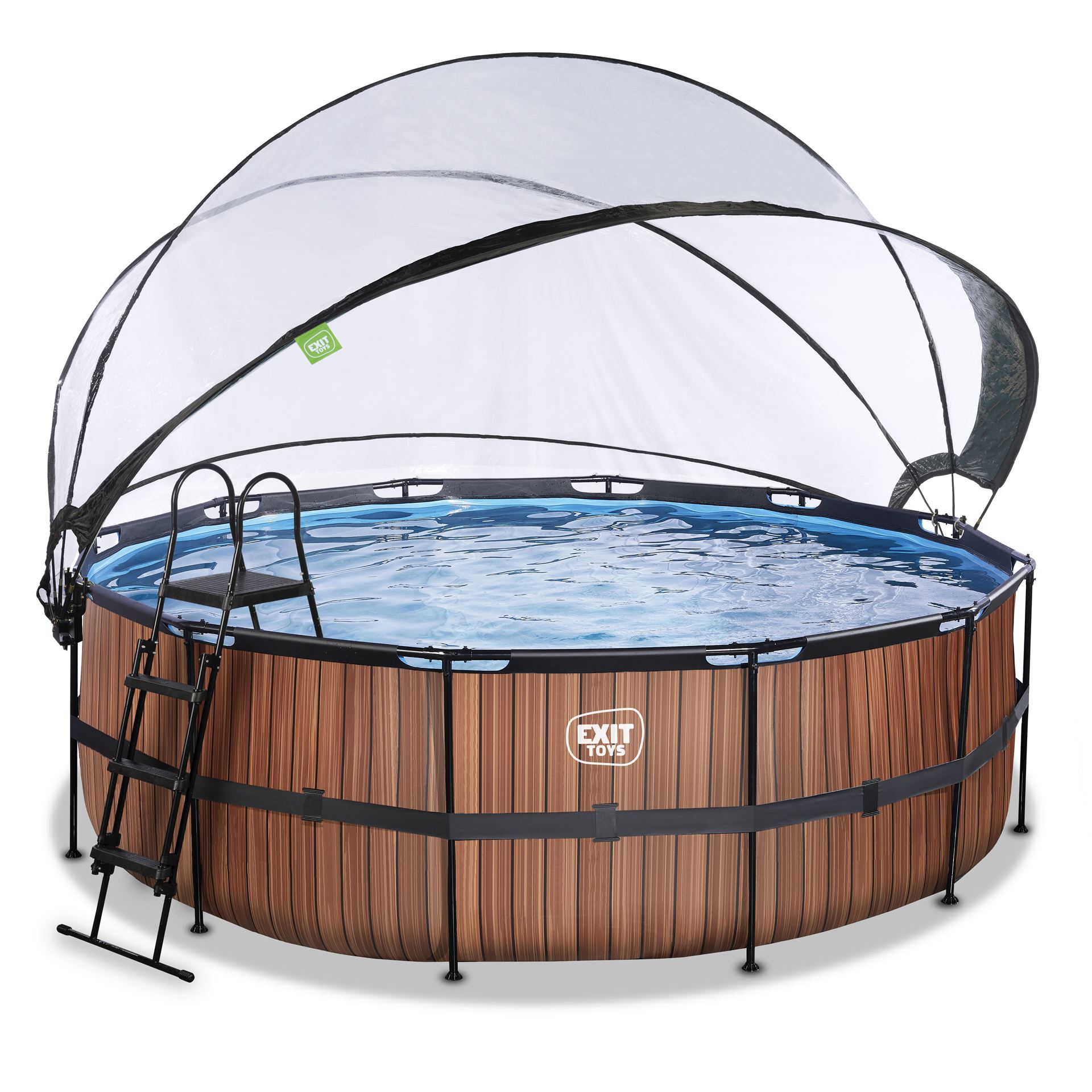 EXIT-Wood-zwembad-427x122cm-met-zandfilterpomp-en-overkapping-en-warmtepomp-bruin