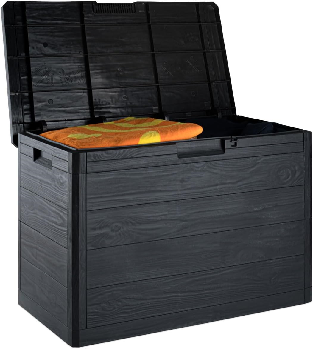 Toomax Woody's Cushion Box - 160L - Dark Anthracite - Wood look - Inside size 77 x 44 x 52 cm - Outside size 77 x 53 x 44 cm
