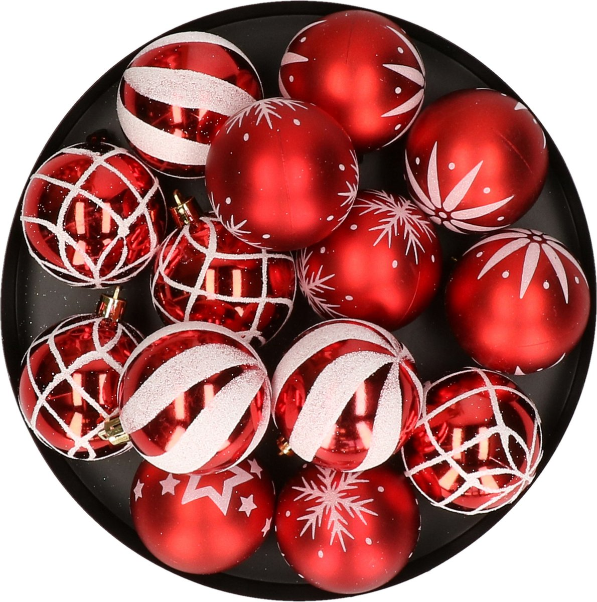 Feeric Boules de Noël - 25 pièces - 6 cm - Rouge/Blanc - Plastique - Mélange de brillant et de paillettes