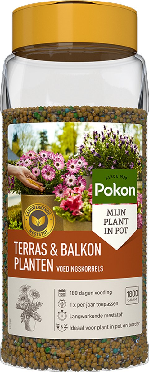 Pokon Terras & Balkon Voedingskorrels - 1800 gram - Voorraadverpakking - 180 dagen voeding
