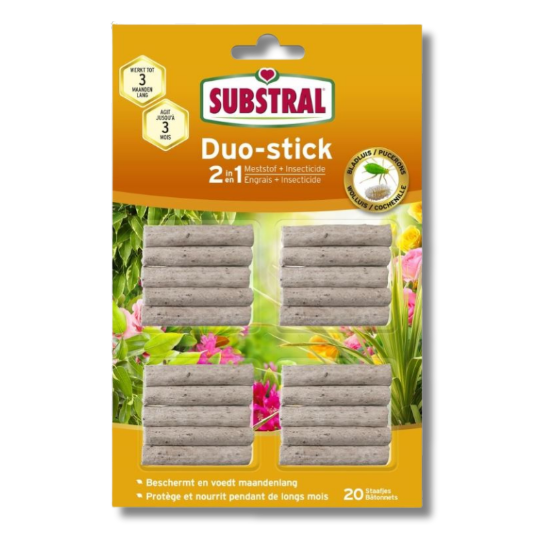 Substral Duo-Stick 2-in-1 - meststof + insecticide - 20 stuks - tegen plagen op kamer- en terrasplanten