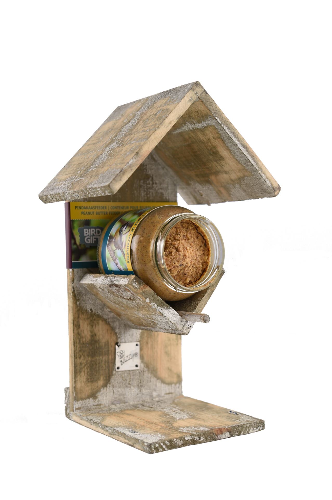 Bûten Gift - Houten feeder voor pot pindakaas - H27,5xL16,5xB14 cm