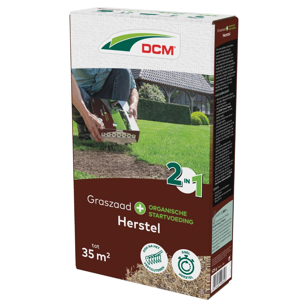 DCM graszaad 525g tot 35m² - 2-in-1 Herstel Plus incl. organische startvoeding - kale plekken herstellen