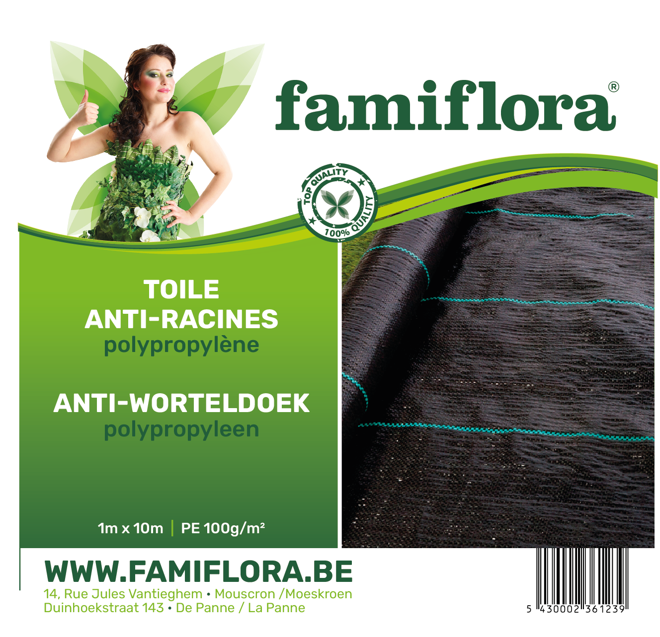 Famiflora anti-weed/anti-root cloth - 1x10M - 100g/m² dust density