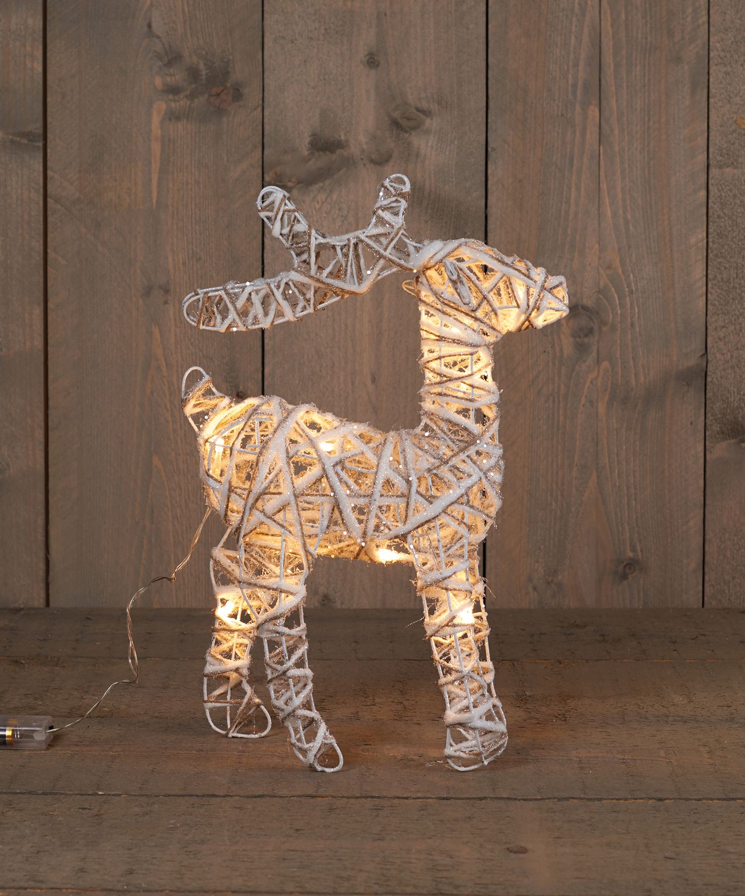 Collection Anna - renne 3D illuminé avec jute et paillettes - H37 x L28 x P12 cm - 10 lumières LED blanc chaud