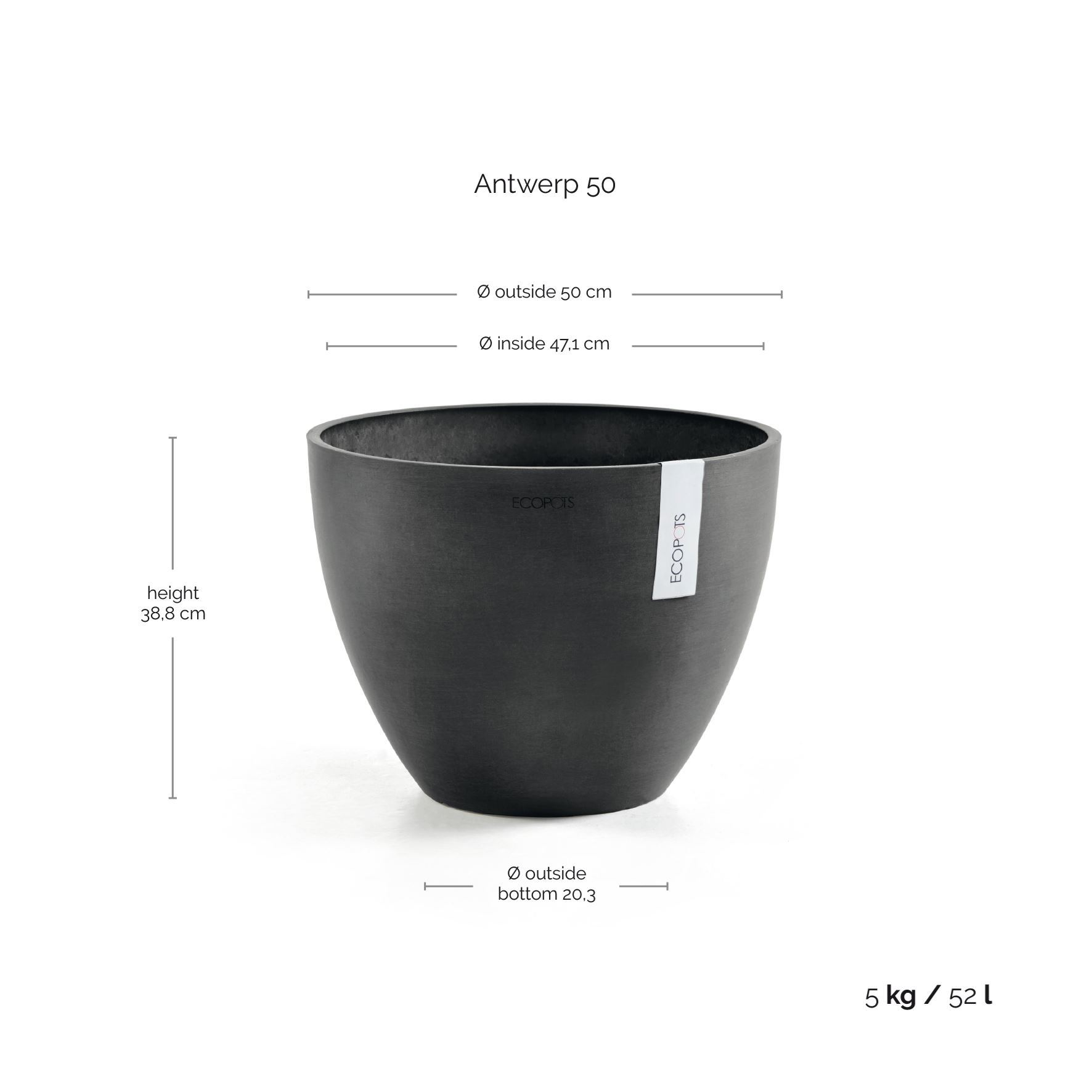 Ecopots-antwerp-dark-grey-50-cm-H39-cm