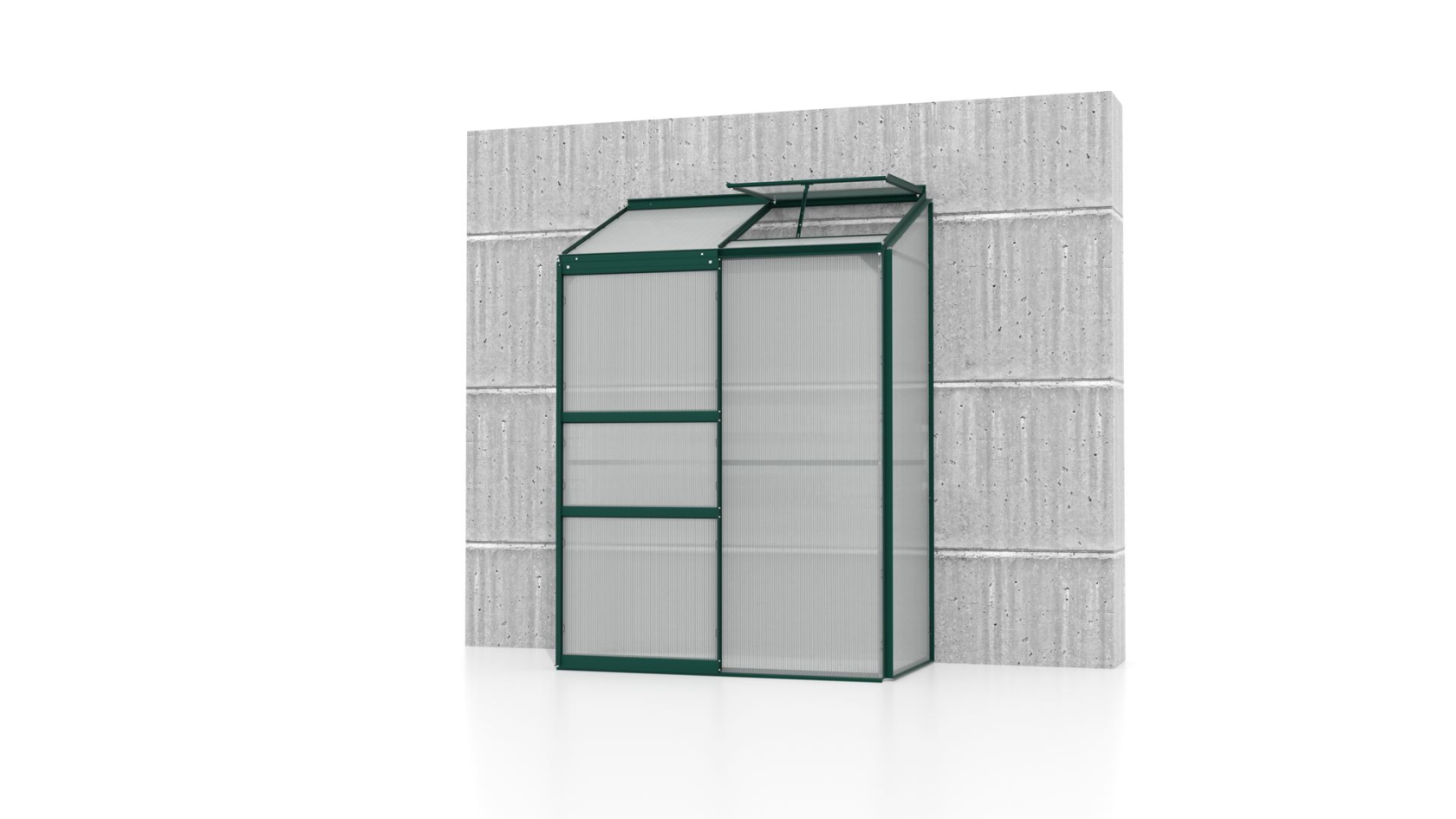 Vitavia Ida wall greenhouse 0.9m² with 4 mm polycarbonate - Dark green - With single sliding door (B61 cm) and foundation