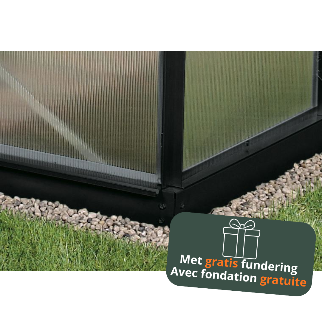 Vitavia Ida wall greenhouse 0.9m² with 4 mm polycarbonate - Black - With single sliding door (B61 cm) and foundation