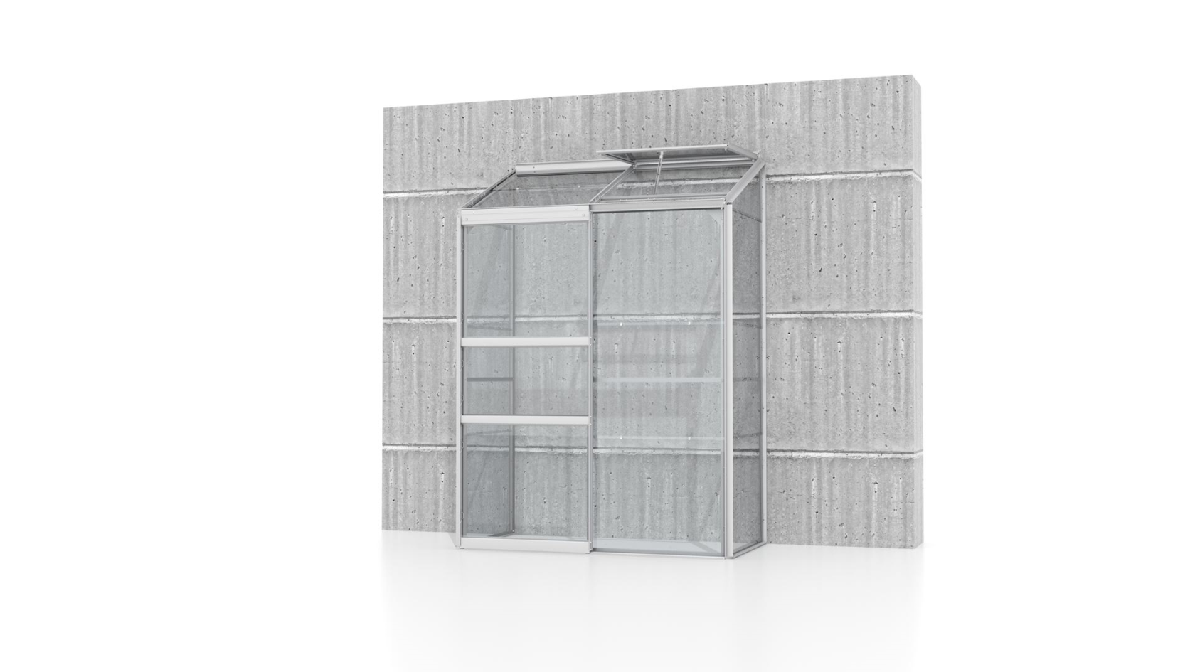 Vitavia Ida wall greenhouse 0.9m² with safety glass - Aluminum - With single sliding door (W61 cm) and foundation