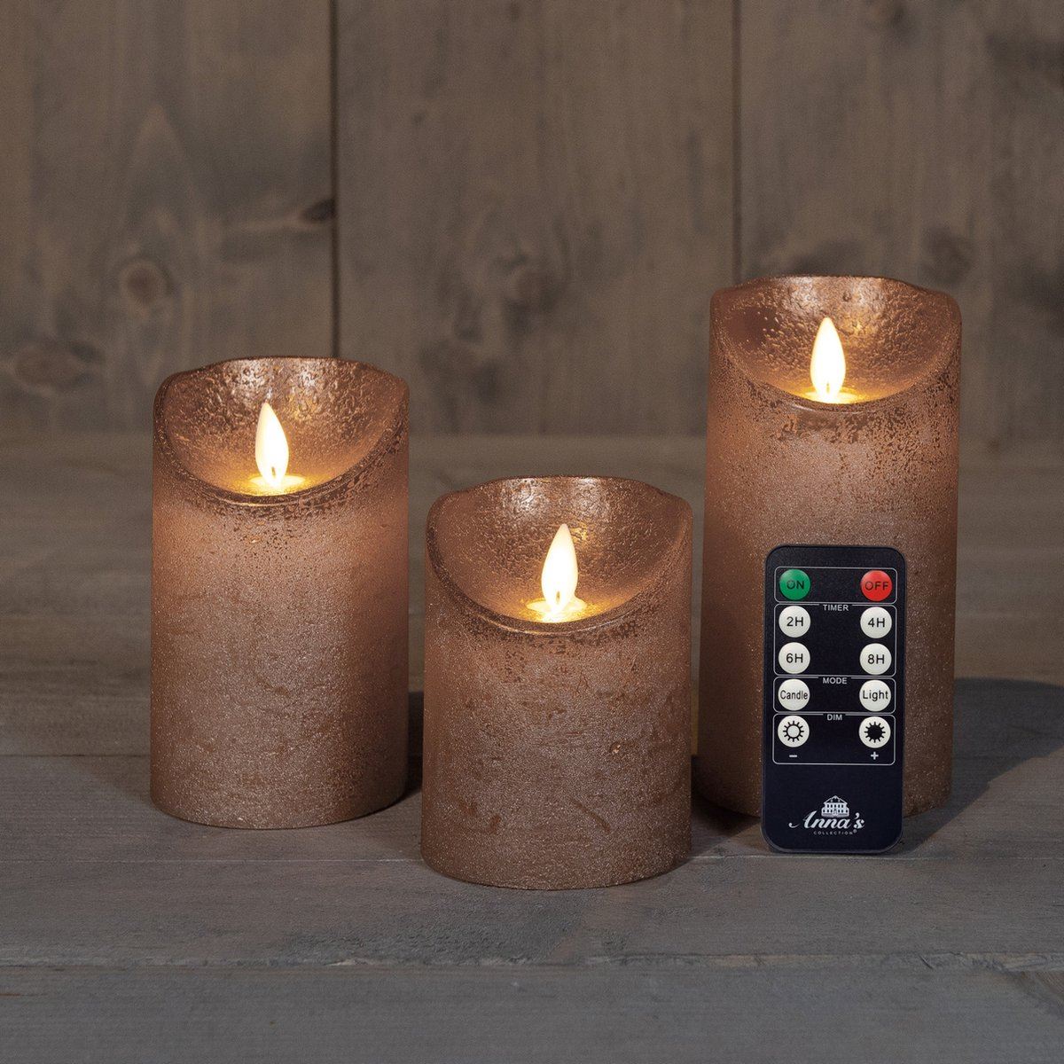 Kaars-Rustiek-3stuks-vlameffect-brons