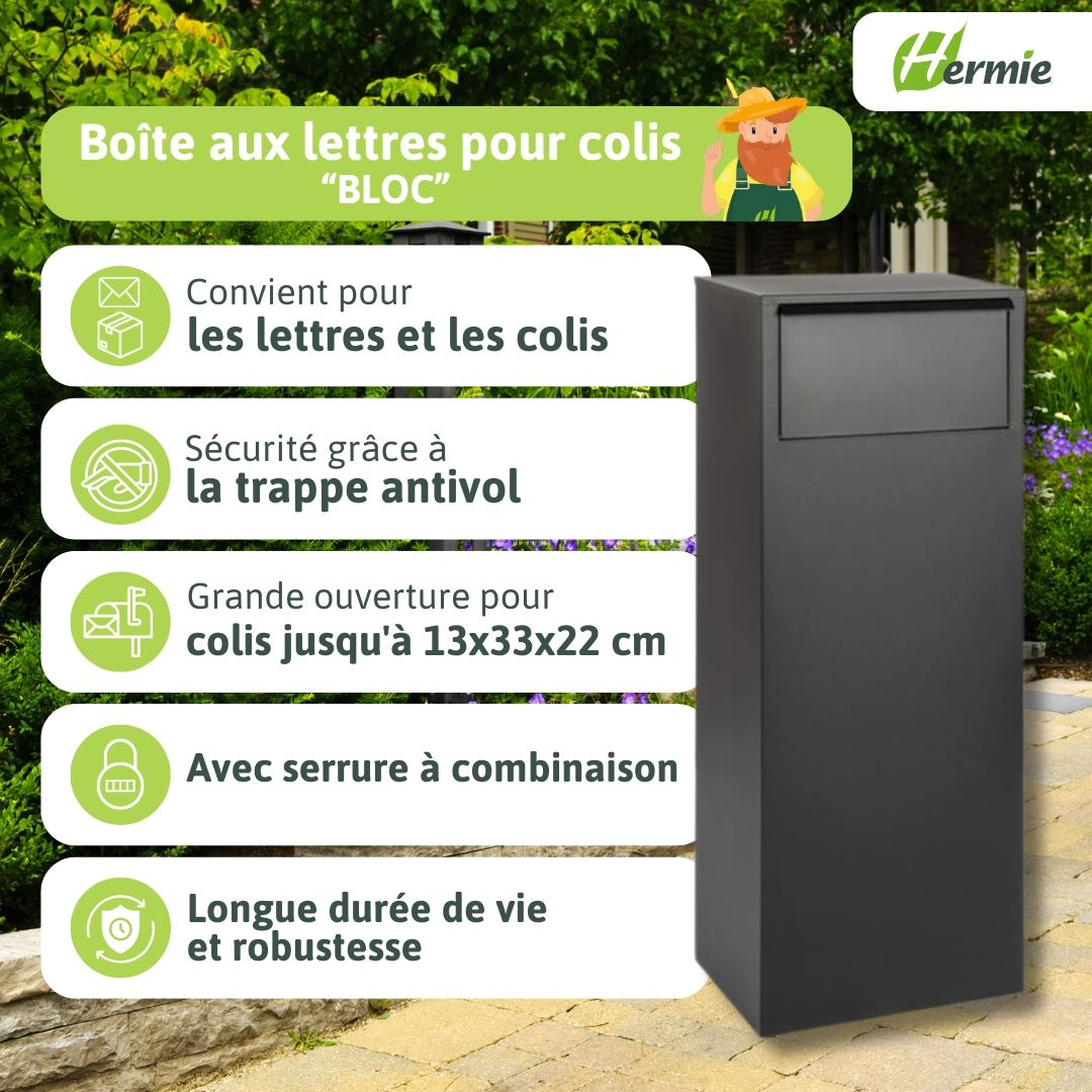 Famiflora package mailbox BLOC with combination lock - matte black - 105 x 39 x 27 cm - top quality!