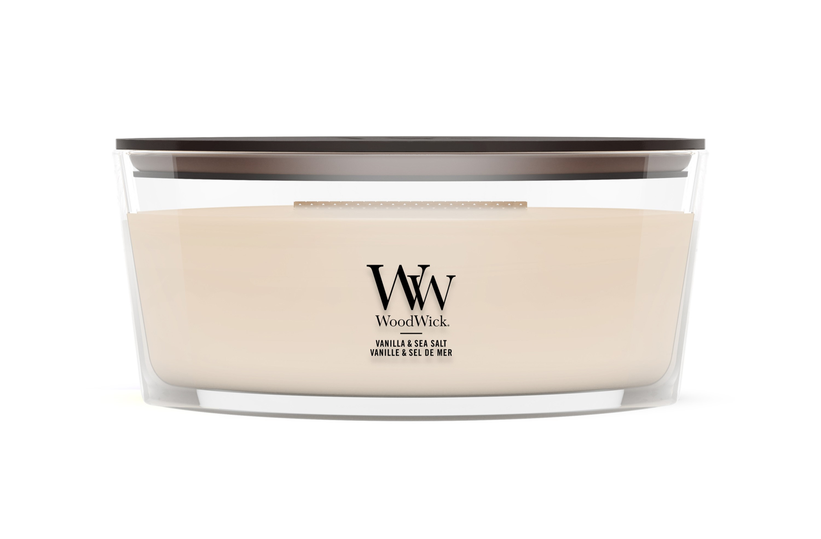 WoodWick geurkaars - Ellipse HearthWick Flame - Vanilla & Sea Salt