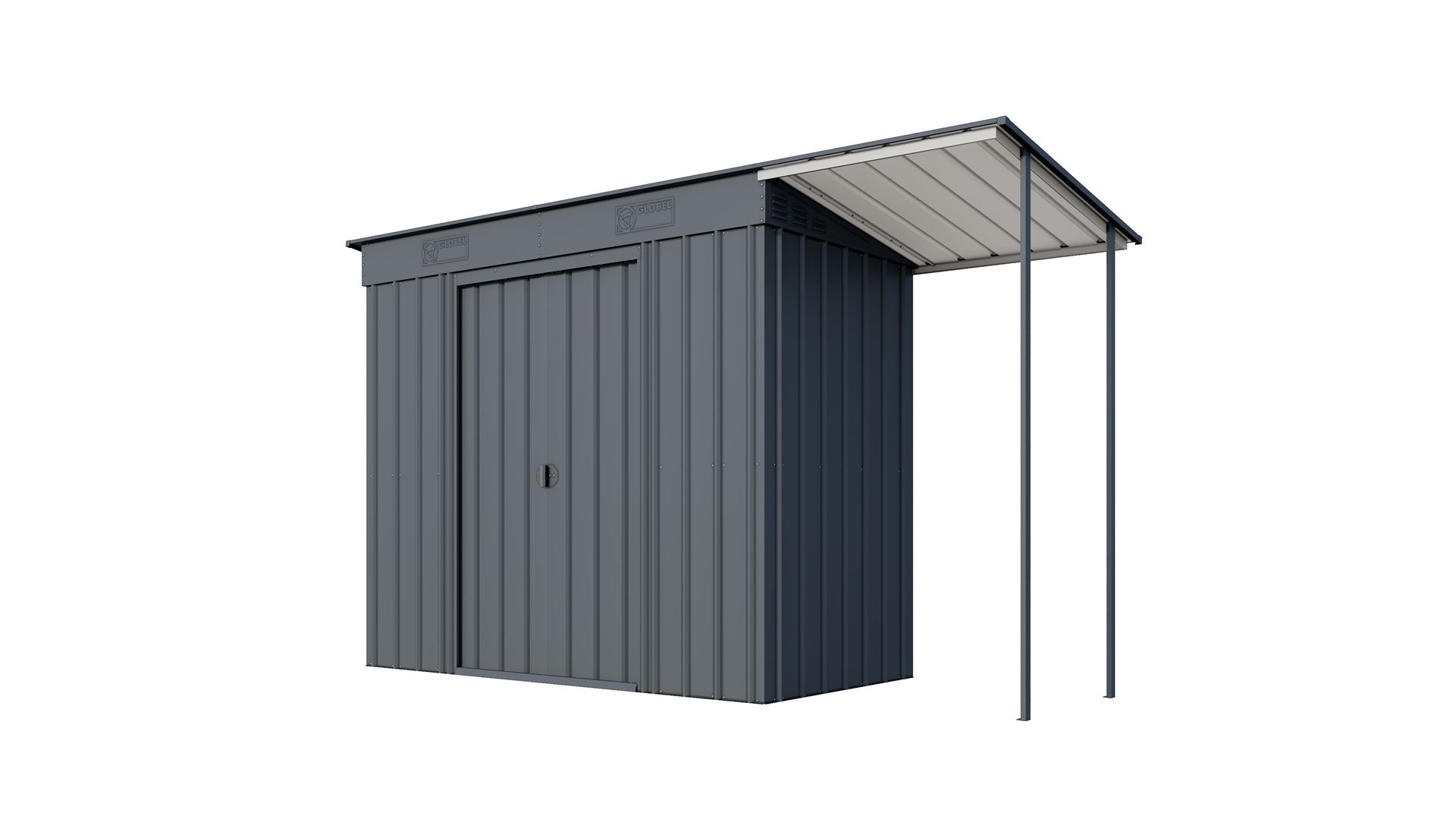 Schuin-dak-Skillion-84-antraciet-inkl-uitbreiding-met-plat-dak-Tuinberging-Metaal-B234-x-L113-x-H199-cm