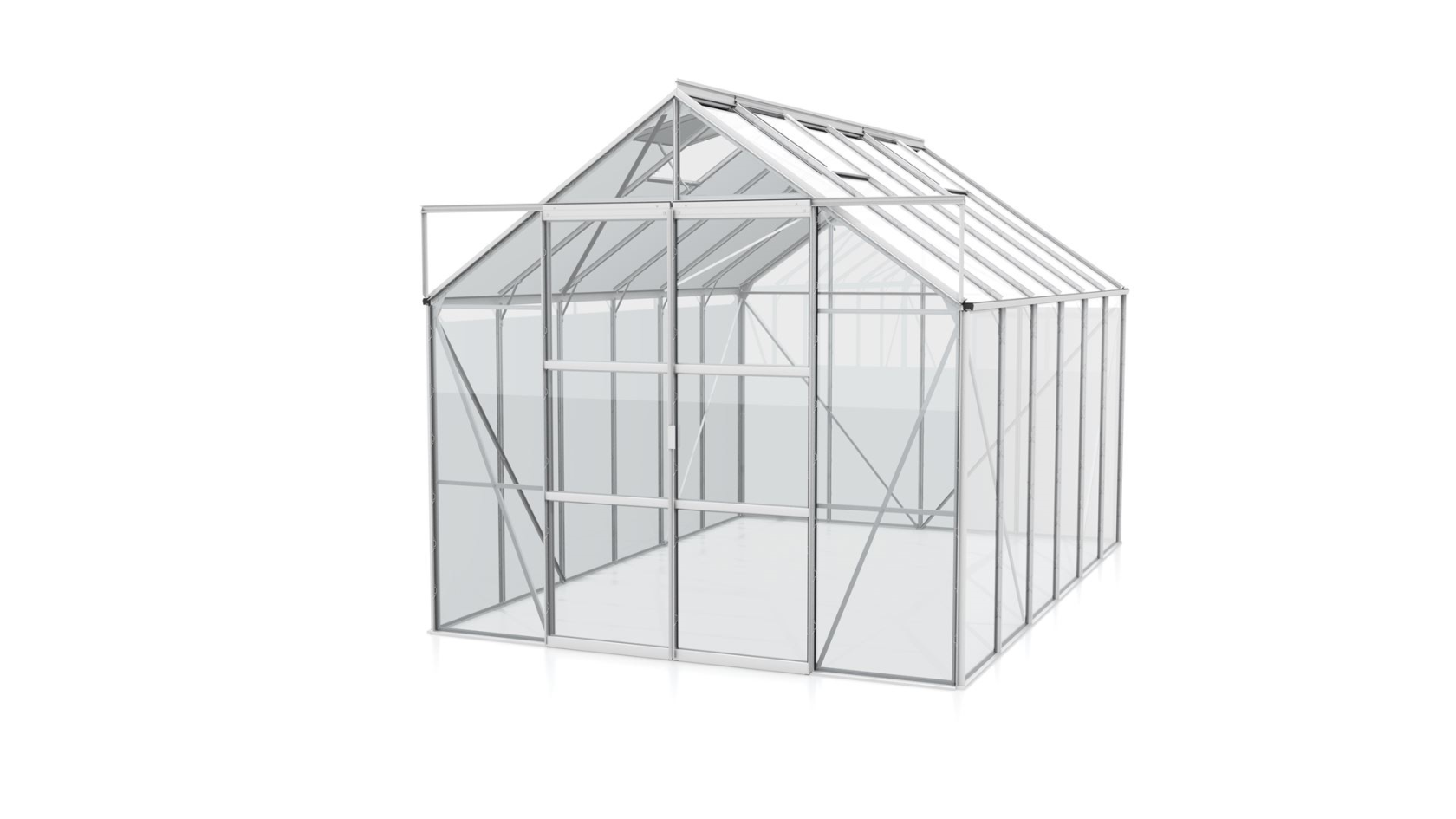 Serre Vitavia Uranus 9,9m² avec verre de sécurité - Aluminium - Avec double porte coulissante (L120 cm) et fondation