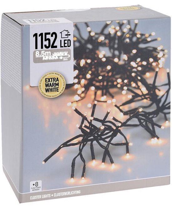 Clusterverlichting - 8,5 m - 1.152 extra warm witte ledlampjes - 8 functies