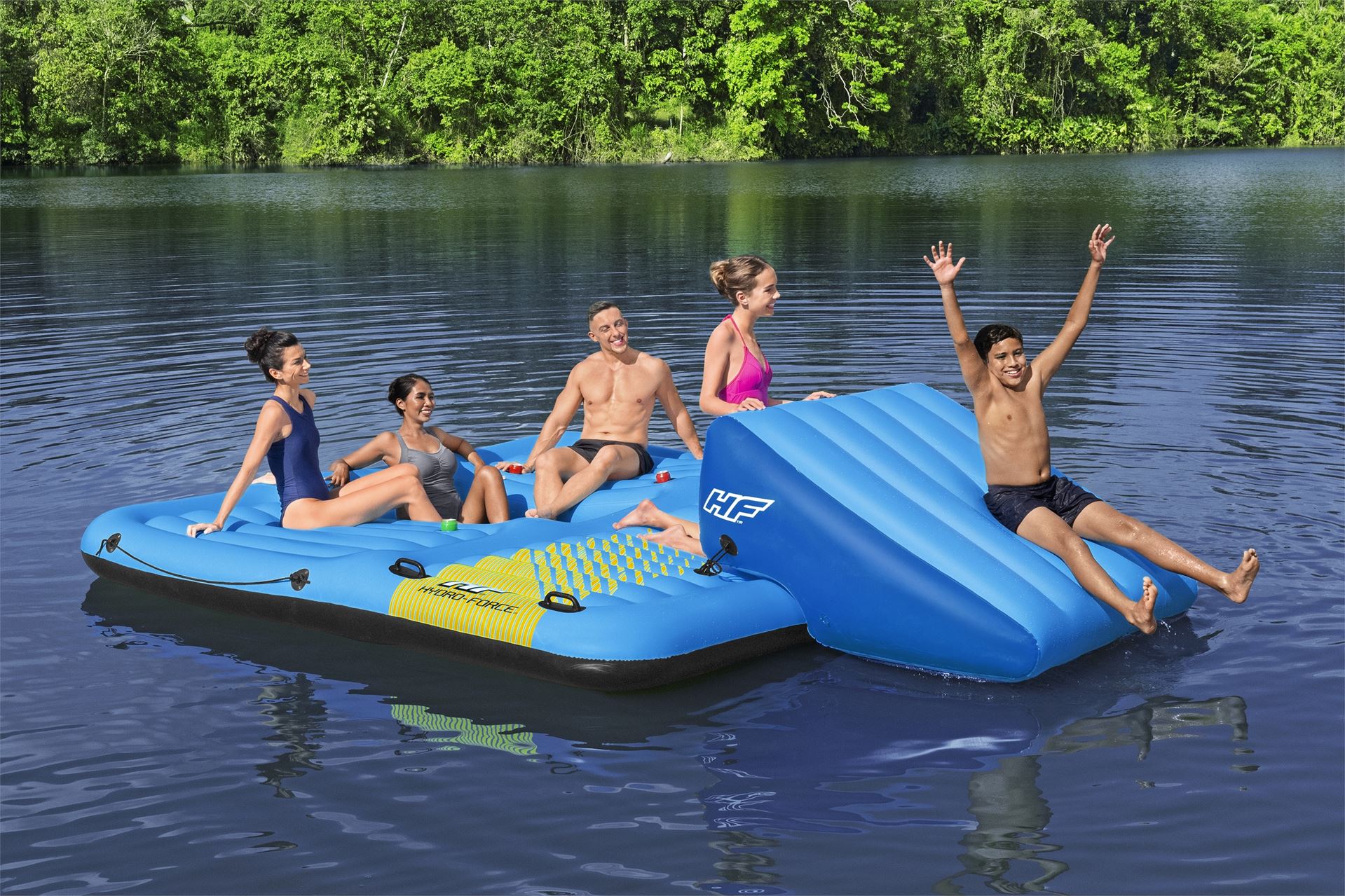 Bestway inflatable water slide with XL air mattress 'Summer Slide' - suitable for 5 people - L365 x B295 x H77 cm Hydro-force-mega-luchtbed-5-personen-met-slide-376x311cm
