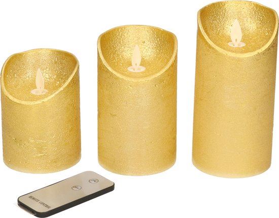 B-O-3ST-KAARS-GOUD-WAX-RUSTIEK-BEWEGENDE-VLAM-7-5X10-12-5-15CM-3X3AAA-INCL-AFSTANDSBEDIENING