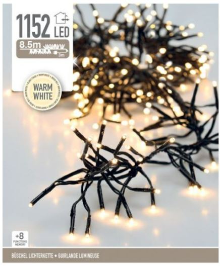 Clusterverlichting - 8,5 m - 1.152 warm witte ledlampjes - 8 functies