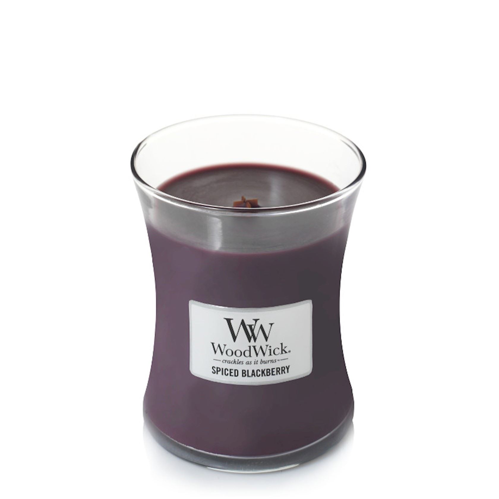 WoodWick - Bougie parfumée Medium Hourglass - Spiced Blackberry - Jusqu'à 60 heures de combustion