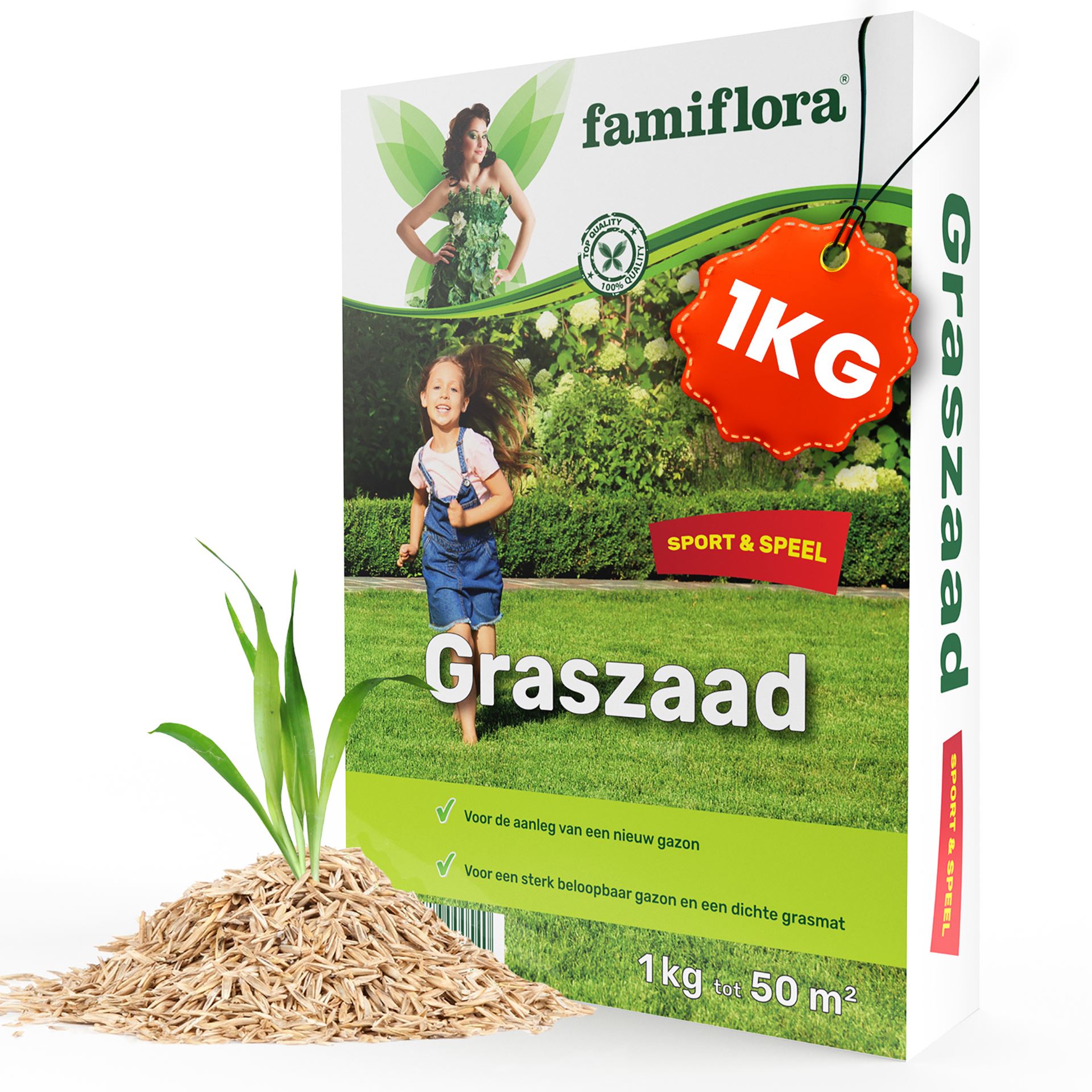 Famiflora graine de gazon Play & Sport - pour l'établissement d'un nouveau gazon - 1kg jusqu'à 50m²