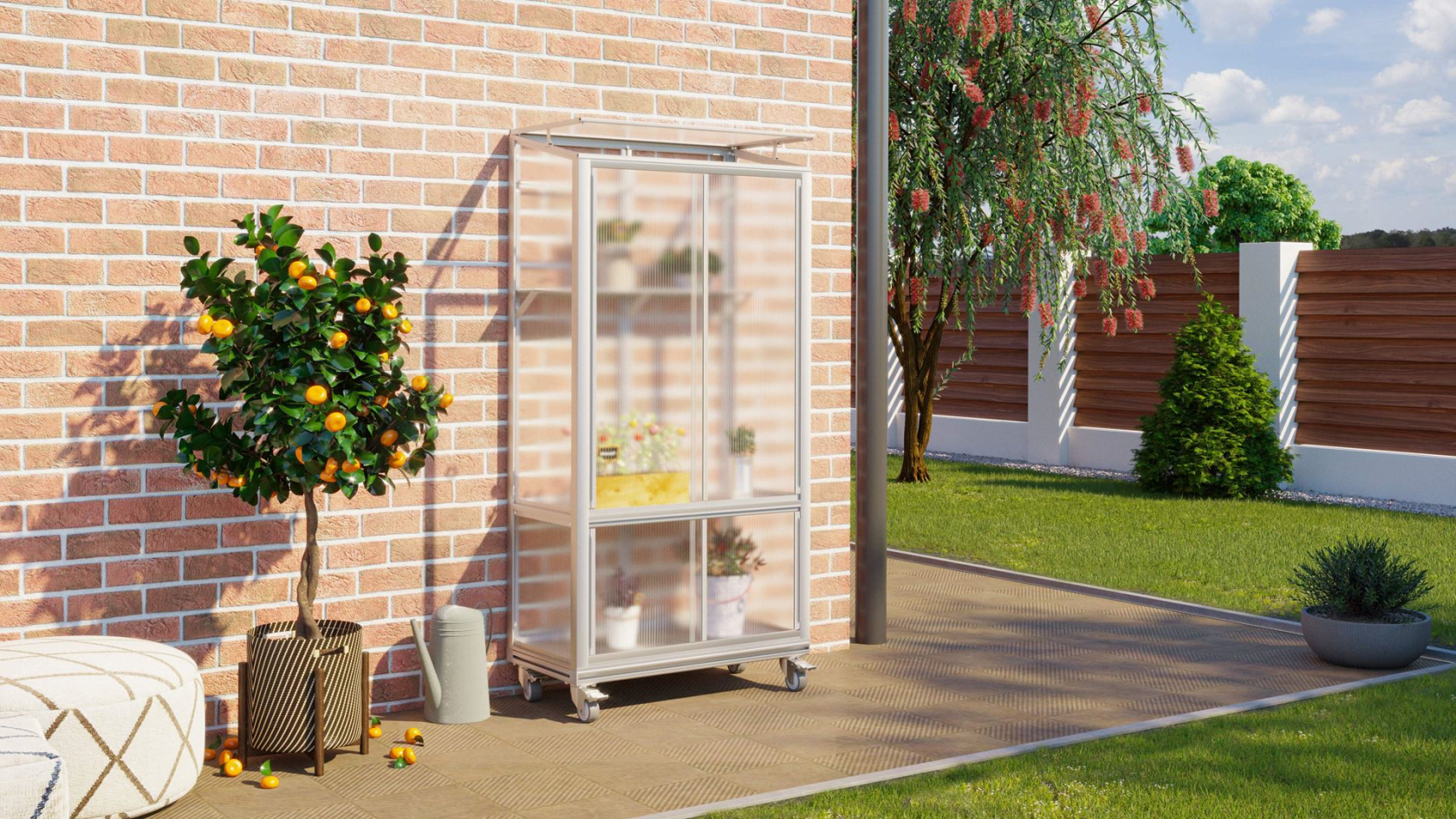 Vitavia Polis muur- en balkonserre - 0,34m² - met 4 mm polycarbonaat - Aluminium - met wieltjes