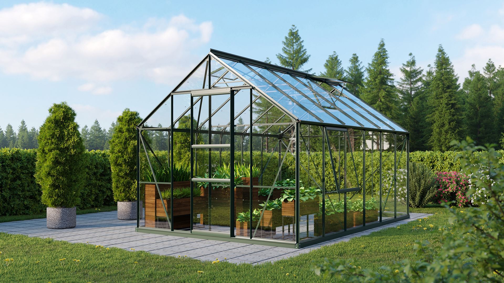 Meridian-1-9900-ESG3mm-donkergroen-Glazen-serre-veiligheidsglas-Vrijstaand-B254-4-x-L378-8-x