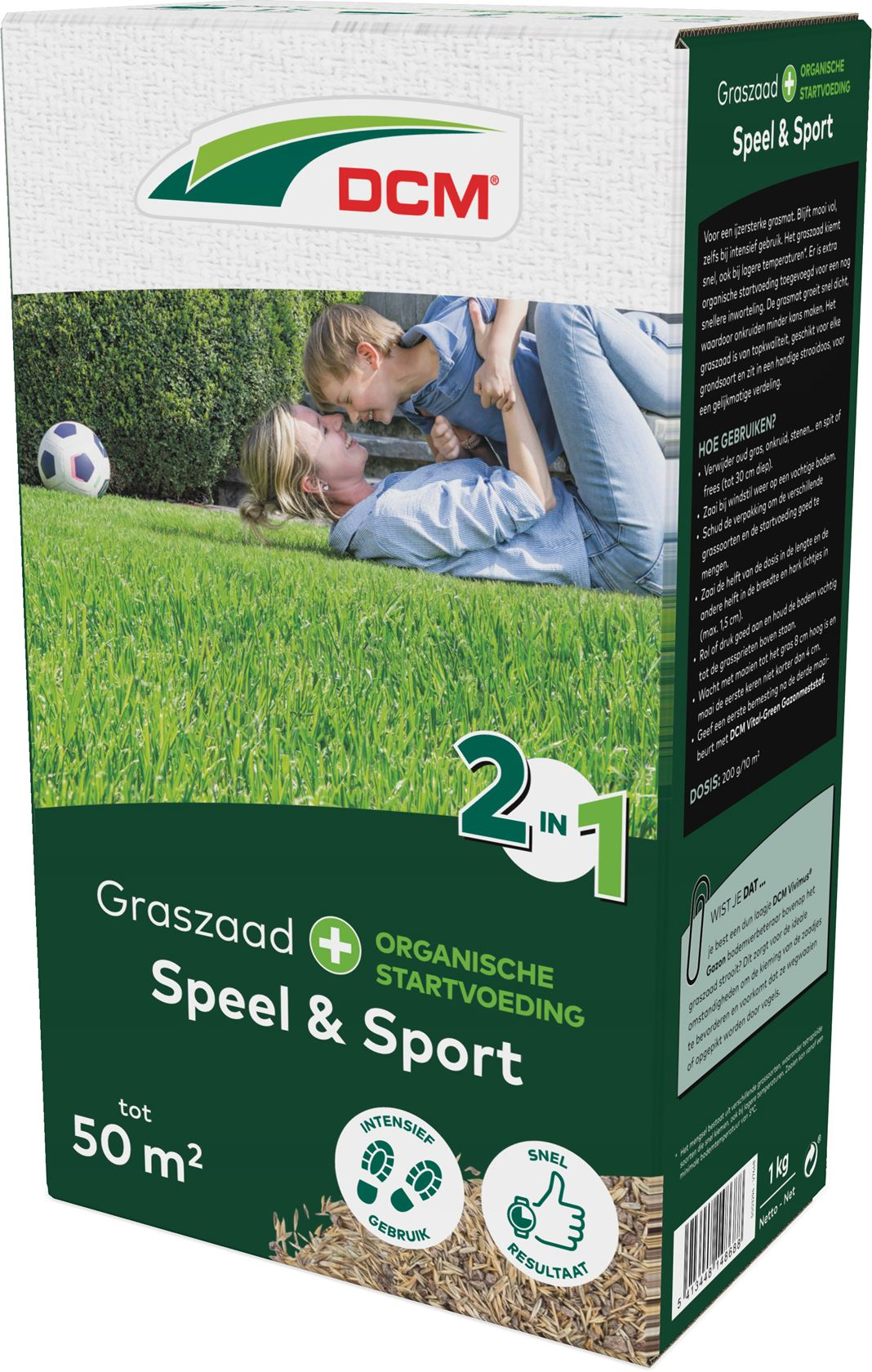 DCM graszaad 1kg tot 50m² - 2-in-1 Speel & Sport Plus incl. organische startvoeding - ijzersterk gazon