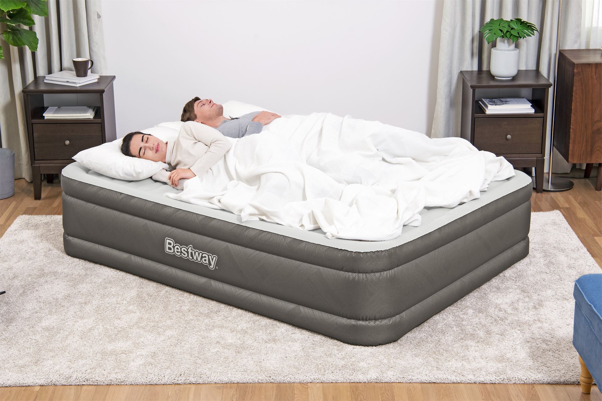 Bestway matelas d'air 'Fortech Queen' - 203x152x46 cm - avec pompe incorporée - brun/gris Bestway-2-03m-x-1-52m-x-46cm-Fortech-Air-Mattress-Queen-Built-in-AC-pump