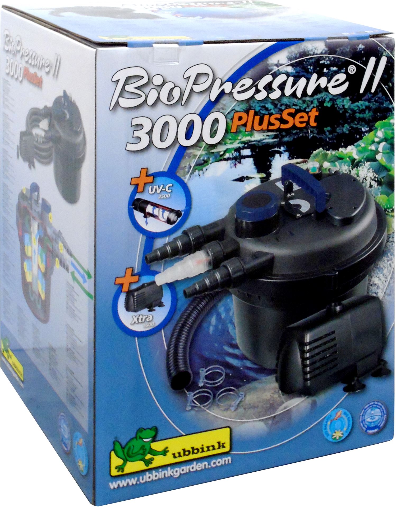 BioPressure-II-3000-PlusSet-druckfilter-Uvc-5w-Xtra-1600-slibafvoerkraan-1x-filtermatten-blauw-10-pp