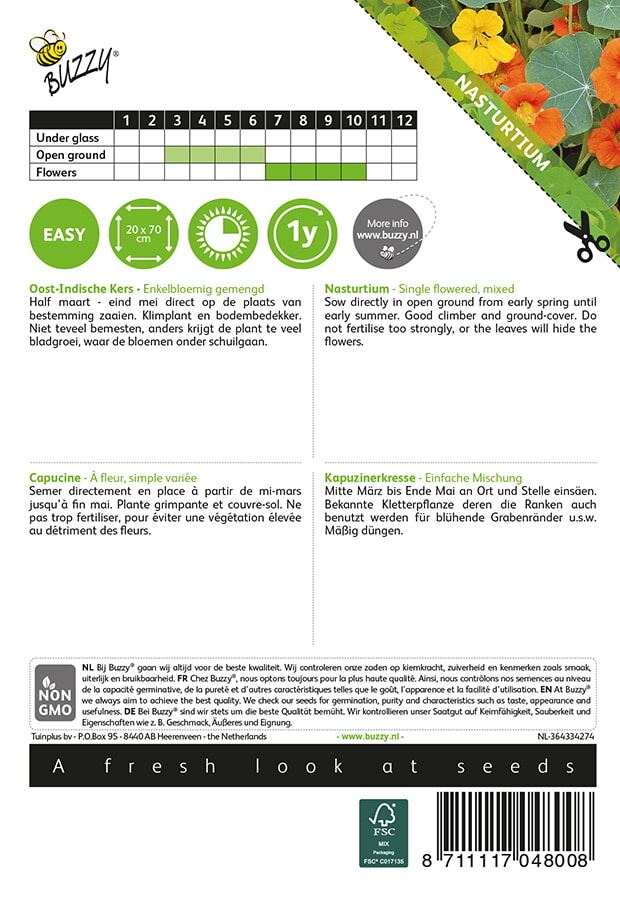 Buzzy-Tropaeolum-Oost-Indische-kers-enkelbloemig-gemengd