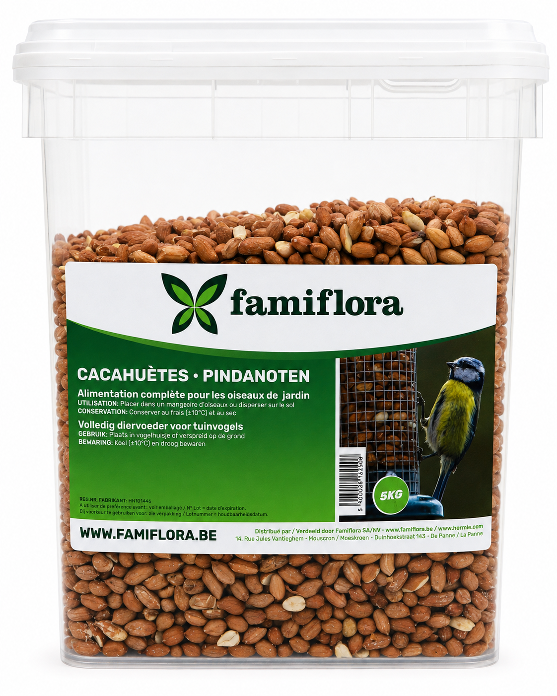 Famiflora Cacahuètes Nourriture pour oiseaux - Seau de 5kg - Naturelle - Haute énergie - Nourriture d'hiver pour oiseaux