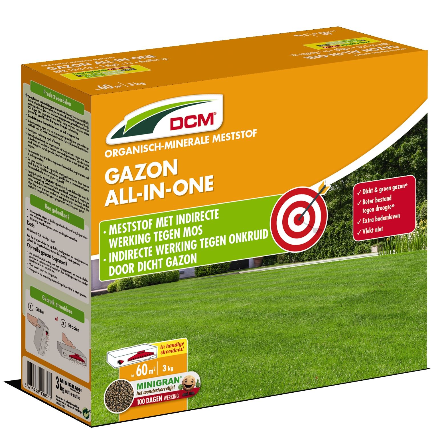 DCM gazonmeststof 3 kg voor 60 m²-  All-in-one
