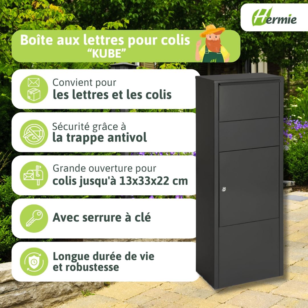 Staande-pakketbrievenbus-KUBE-mat-zwart-met-sleutelslot