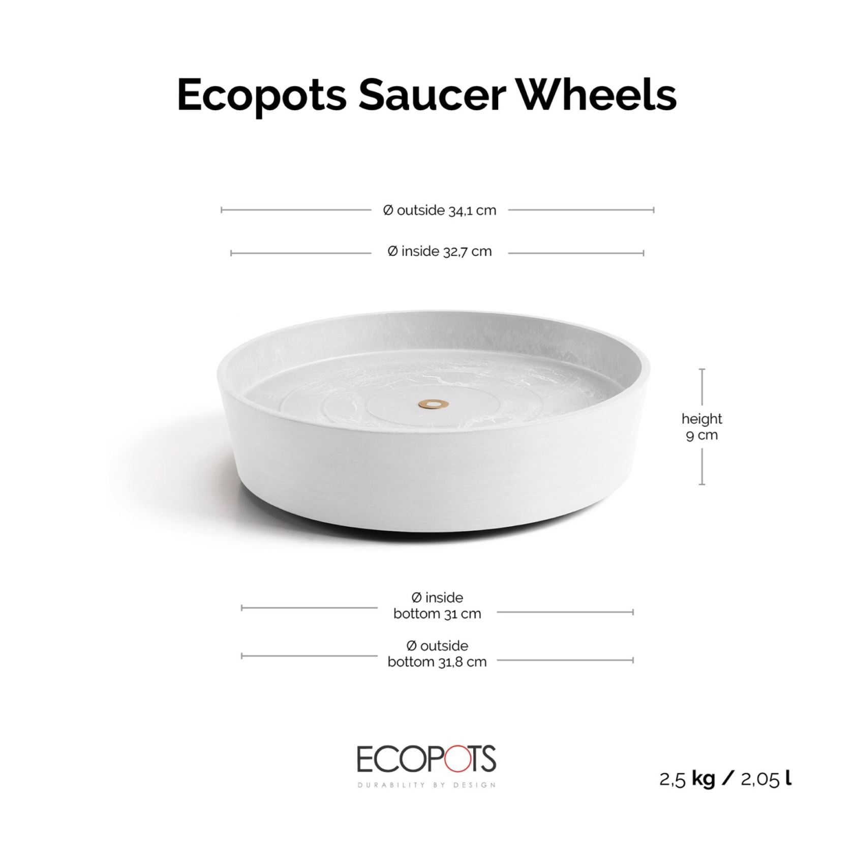 Ecopots-onderschotel-rond-met-wielen-pure-white-40-cm-H9-cm
