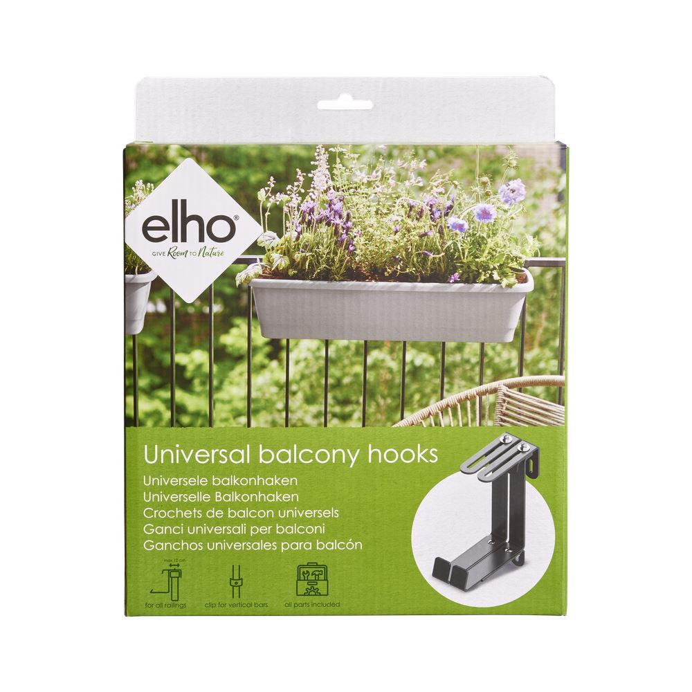 elho Universal Balcony Hooks Metal - Living black (Black) - L 14 x W 3 x H 0 cm - Balcony, Ideal for outdoor pots