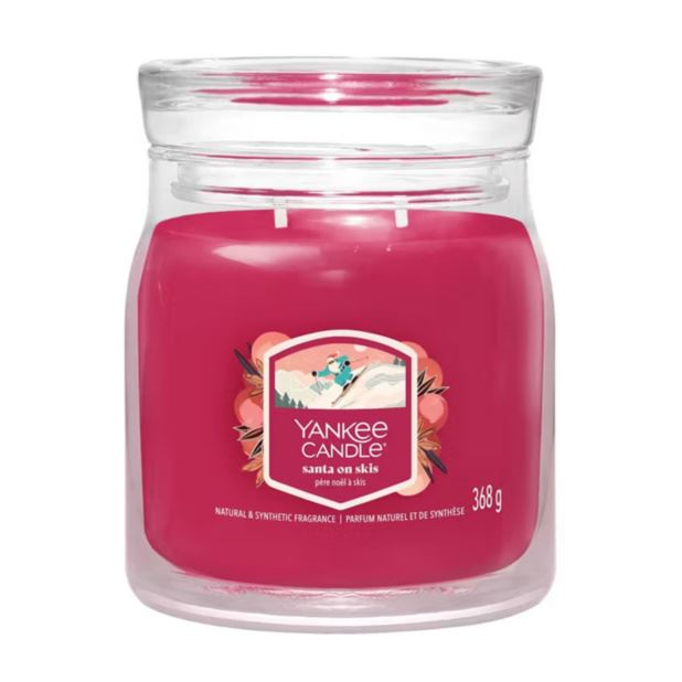 Yankee Candle Santa on Skis Medium Geurkaars - 50 branduren - 2 lonten - Medium Jar