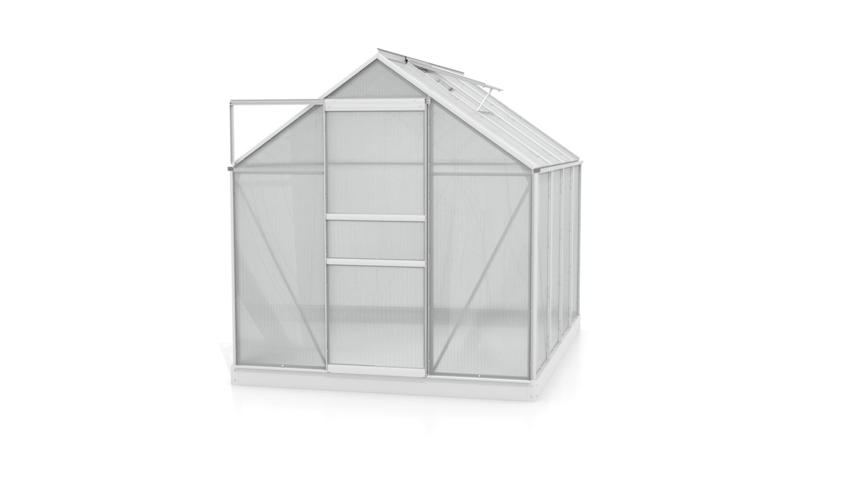 Serre Vitavia Planet 5m² avec polycarbonate 6 mm - Aluminium - Avec porte coulissante simple (L61 cm) et fondation