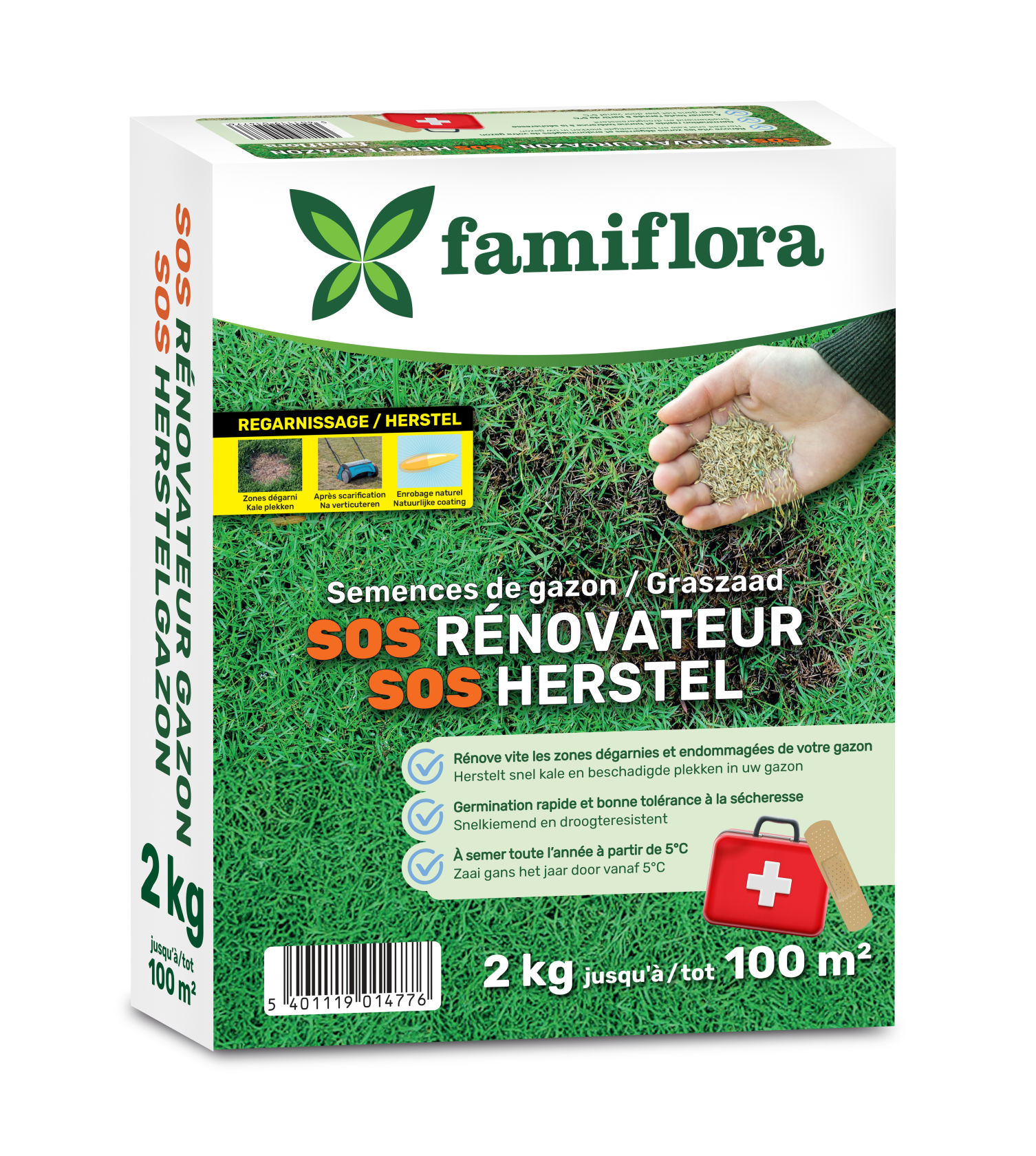 Famiflora graszaad 2kg tot 100m² - SOS herstelgazon - snel herstel kale plekken