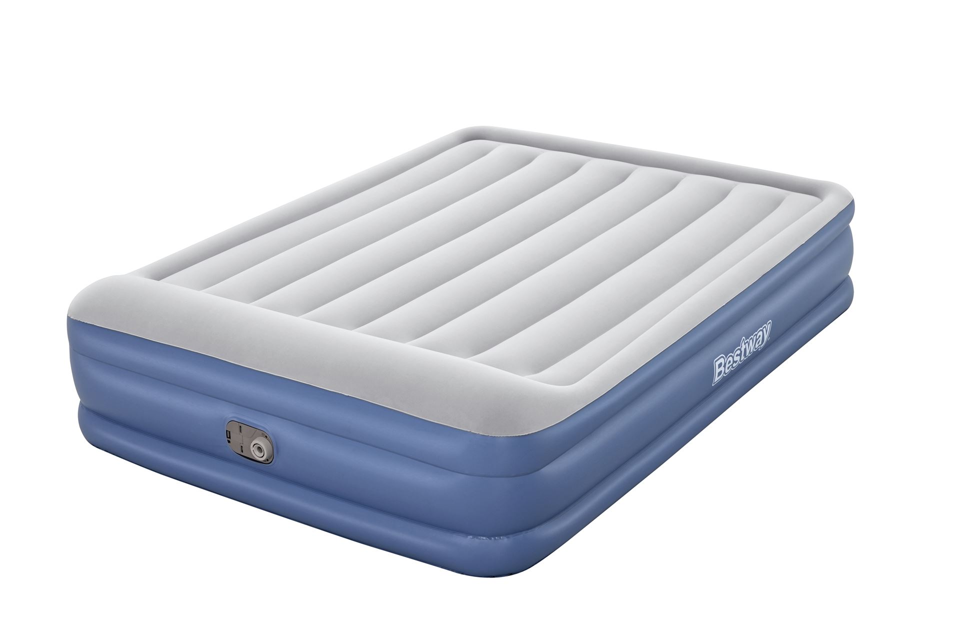 Bestway airbed 'Tritech Queen' - 203x152x46 cm - with side, built-in pump, deflating valve and pillow - blue/gray Bestway-2-03m-x-1-52m-x-46cm-Tritech-Air-Mattress-Queen-Built-in-AC-Pump