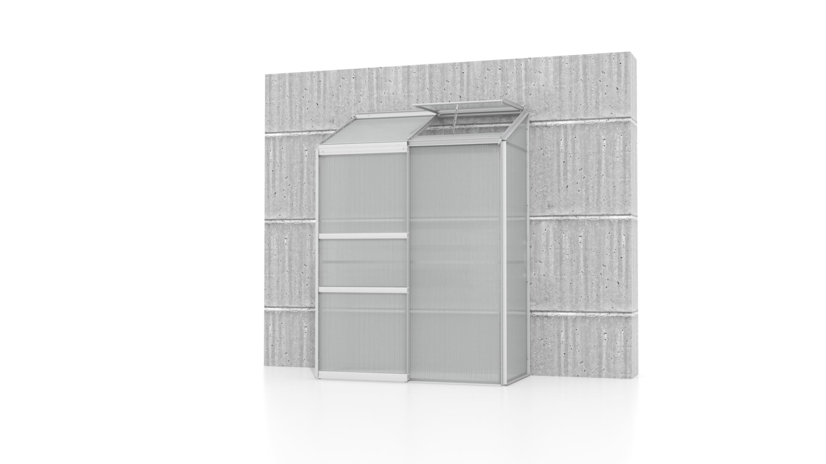 Vitavia Ida wall greenhouse 0.9m² with 4 mm polycarbonate - Aluminum - With single sliding door (B61 cm) and foundation