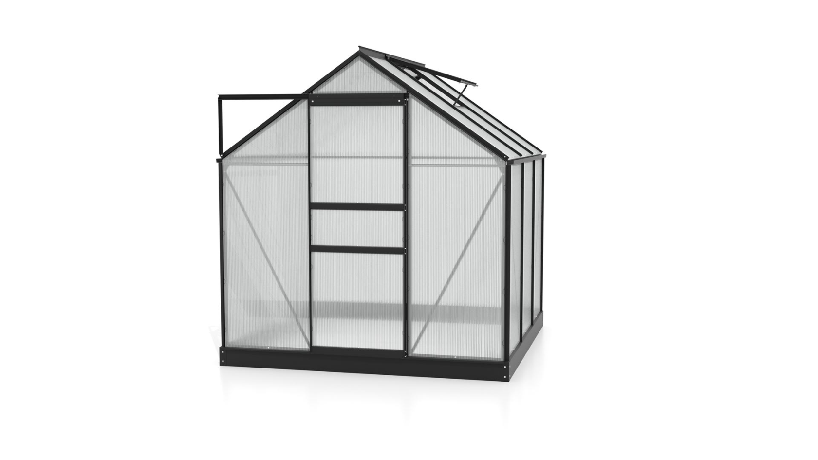 Serre Vitavia Planet 3.8m² avec polycarbonate 6 mm - Noir - Avec porte coulissante simple (B61 cm) et fondation