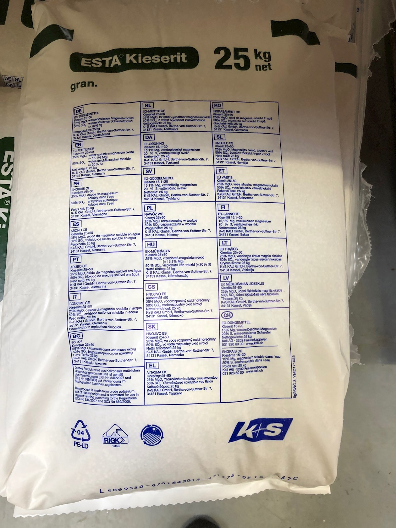 Kieserite granules 25kg (Magnesium & Sulfur)