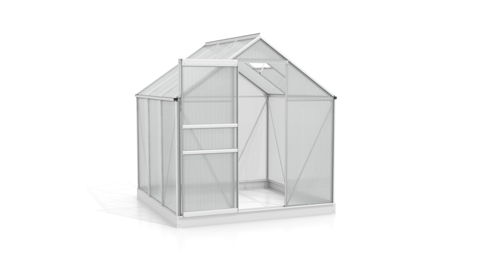 Serre Vitavia Planet 3.8m² avec polycarbonate 6 mm - Aluminium - Avec porte coulissante simple (B61 cm) et fondation