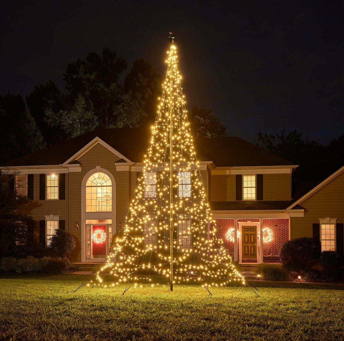 Fairybell vlaggenmast kerstboom - 600 cm - 1.200 twinkelende & warm witte ledlampjes - exclusief vlaggenmast