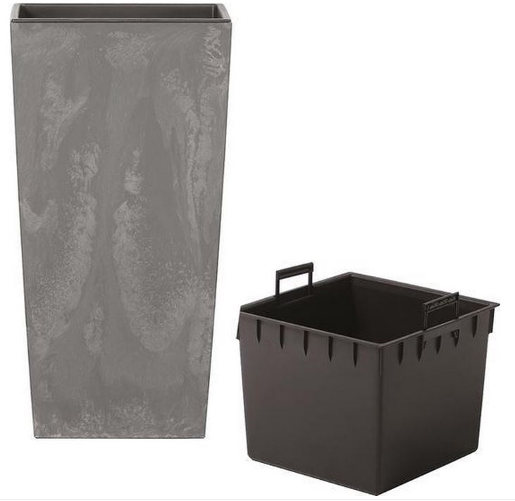 Prosperplast Urbi Square Effet Béton - Pot de fleur - Marengo - Aspect béton - Moderne - Pratique - 32,5 x 32,5 x 61 cm - 49L