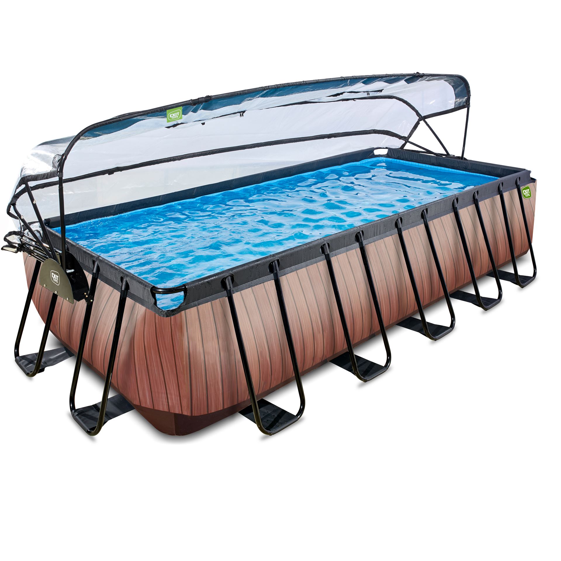 EXIT-Wood-zwembad-540x250x122cm-met-zandfilterpomp-en-overkapping-en-warmtepomp-bruin