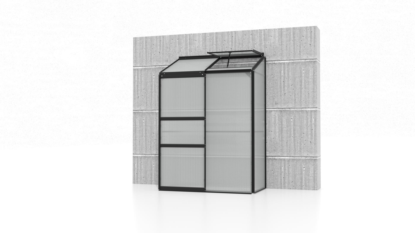 Vitavia Ida wall greenhouse 0.9m² with 4 mm polycarbonate - Black - With single sliding door (B61 cm) and foundation