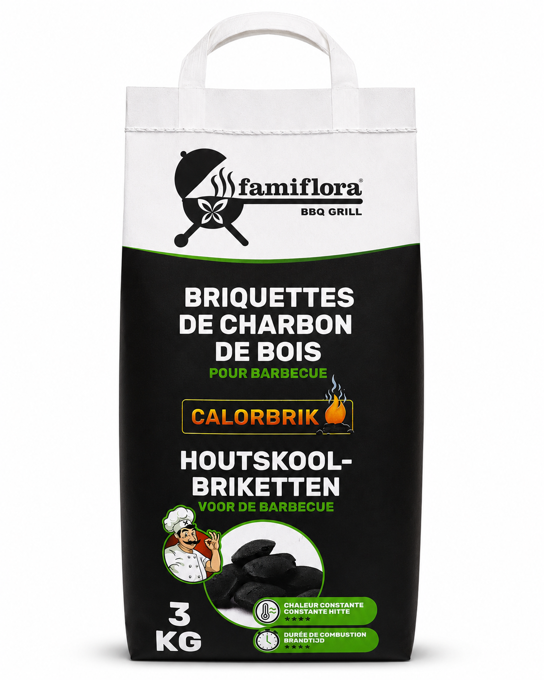 Famiflora - Famigrill "Calorbrik" Charcoal Briquettes, 3 kg - Professional Quality