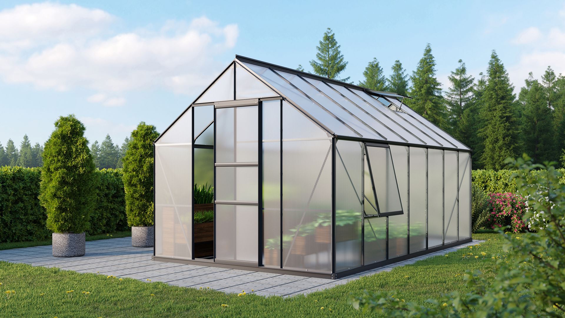 Meridian-1-11500-HKP4mm-zwart-Polycarbonaat-serre-Vrijstaand-B254-4-x-L441-x-H231-8-cm